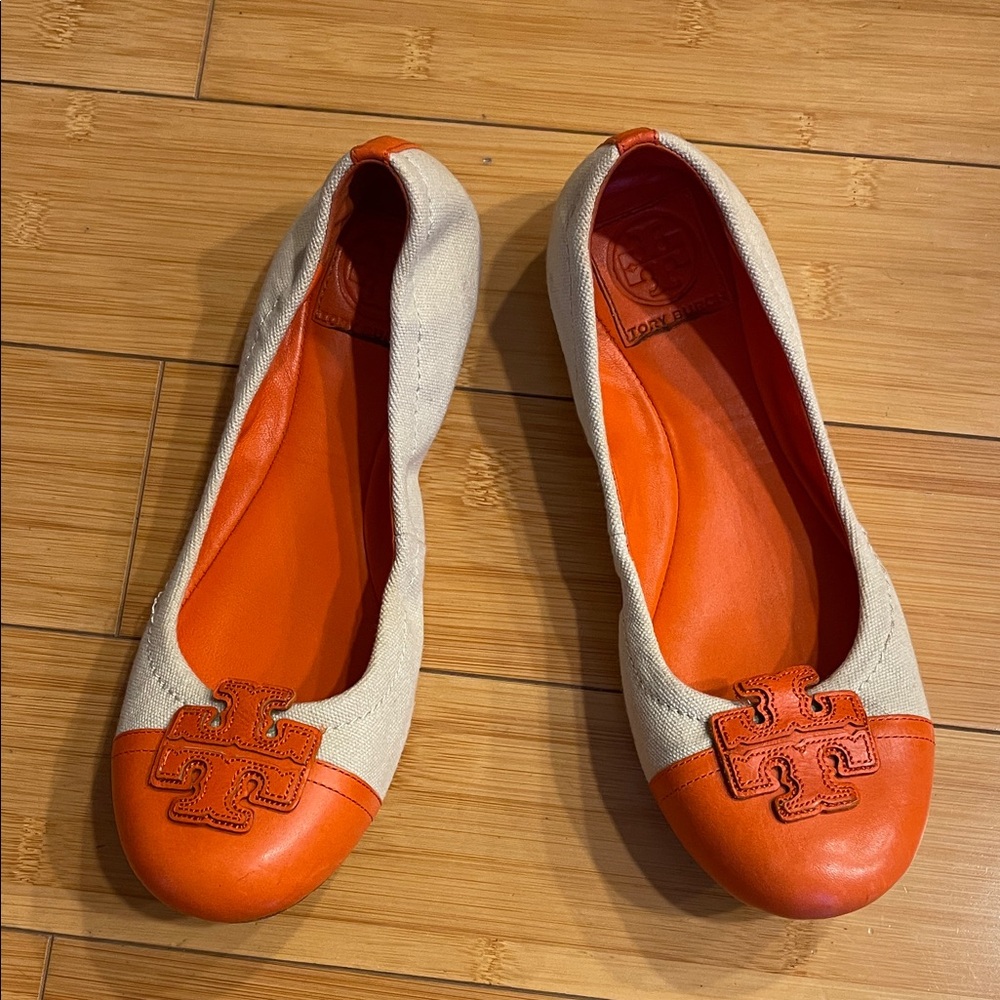 Copy- Women Tory Burch Orange and Cream Flats Ballet Style Shoes Loafers 7.5